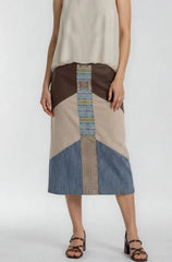 Three Tone Slim Midi Skirt