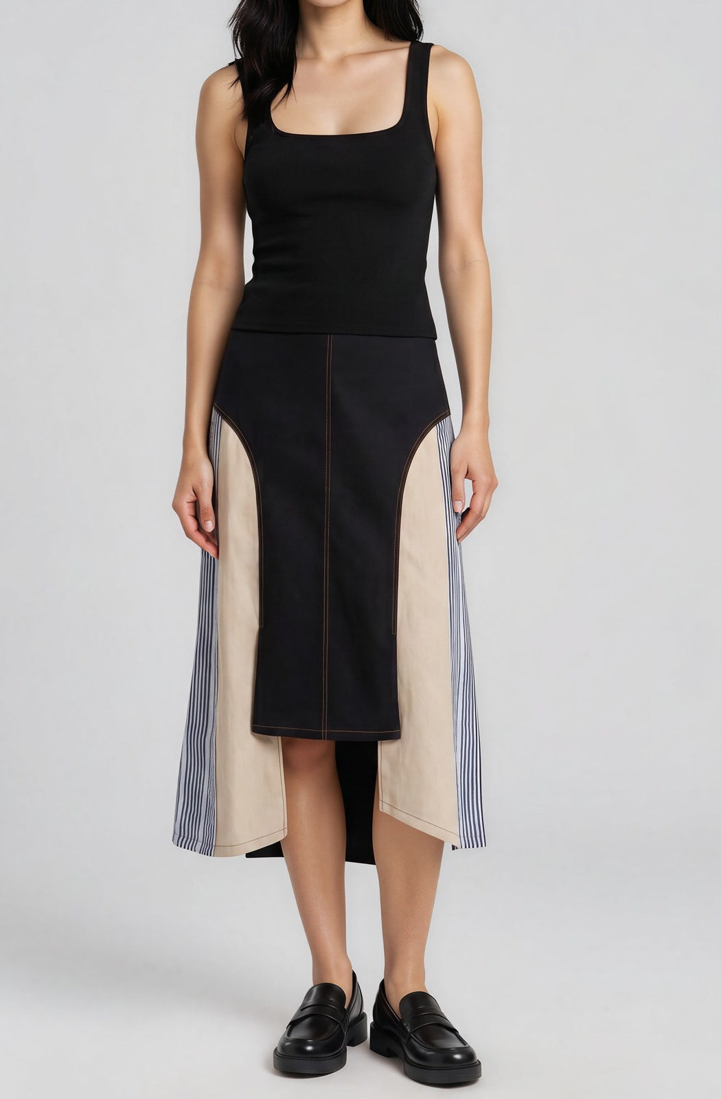 Long Back Two Tone Midi Skirt