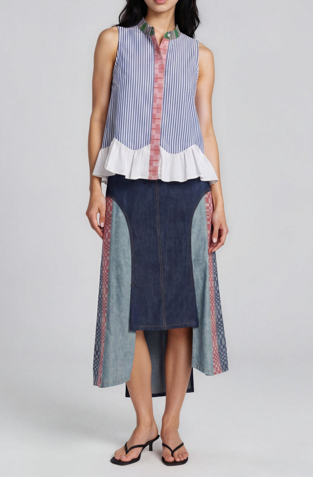 Long Back Two Tone Midi Skirt