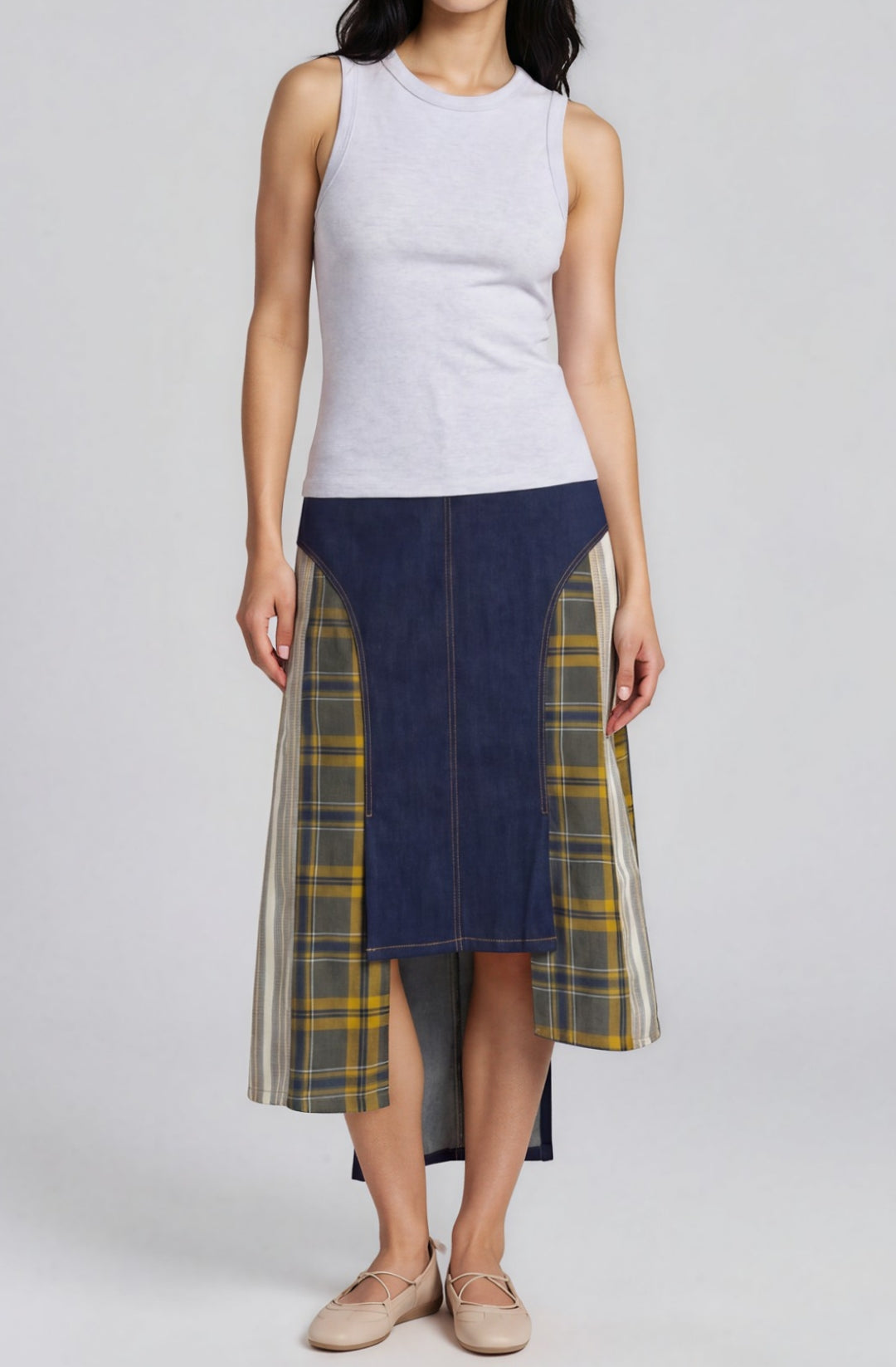 Long Back Two Tone Midi Skirt