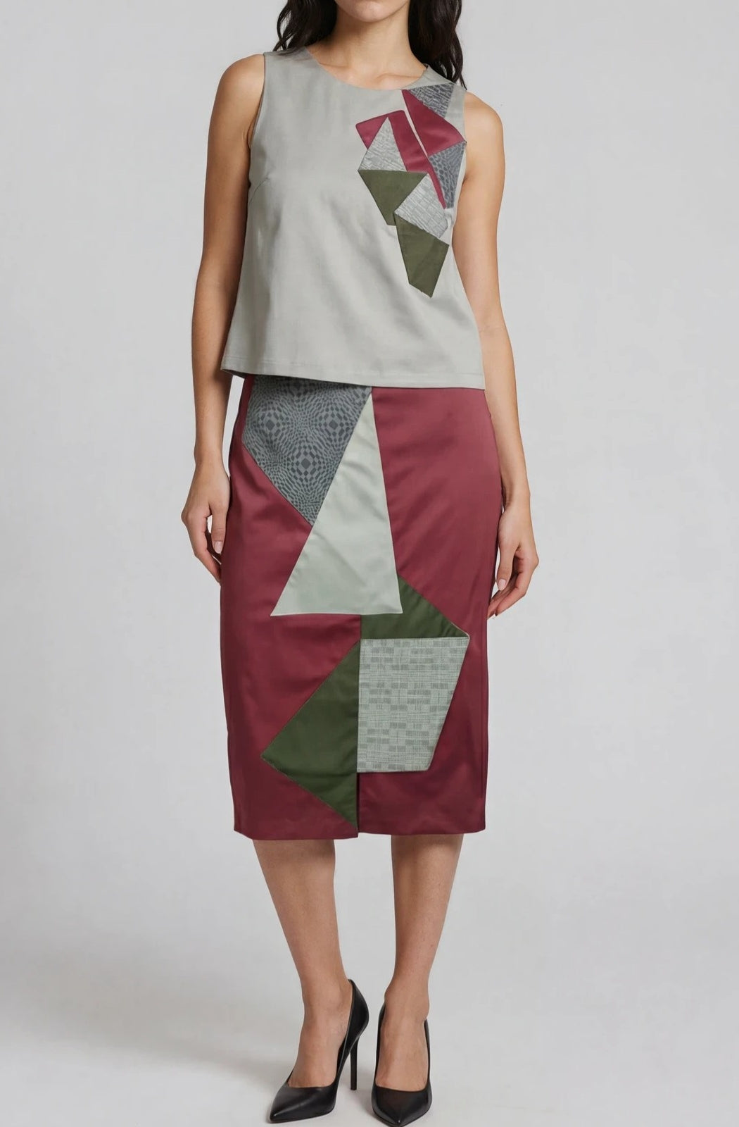 Origami Patch Slim Midi Skirt