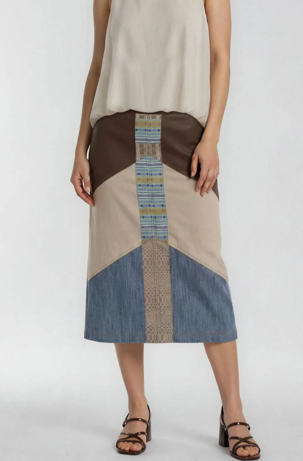 Three Tone Slim Midi Skirt