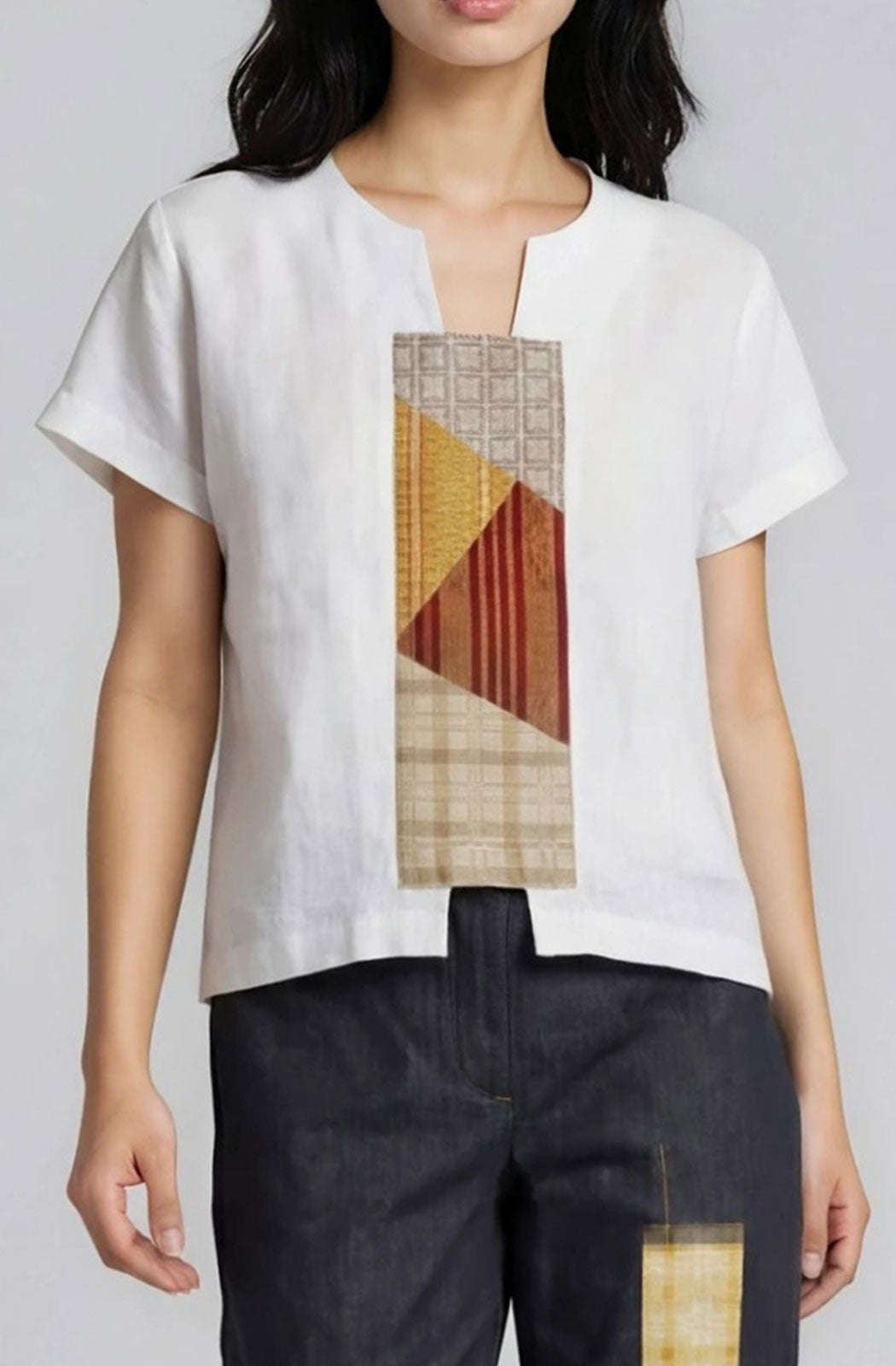 Center Patch Linen Shortsleeves Top