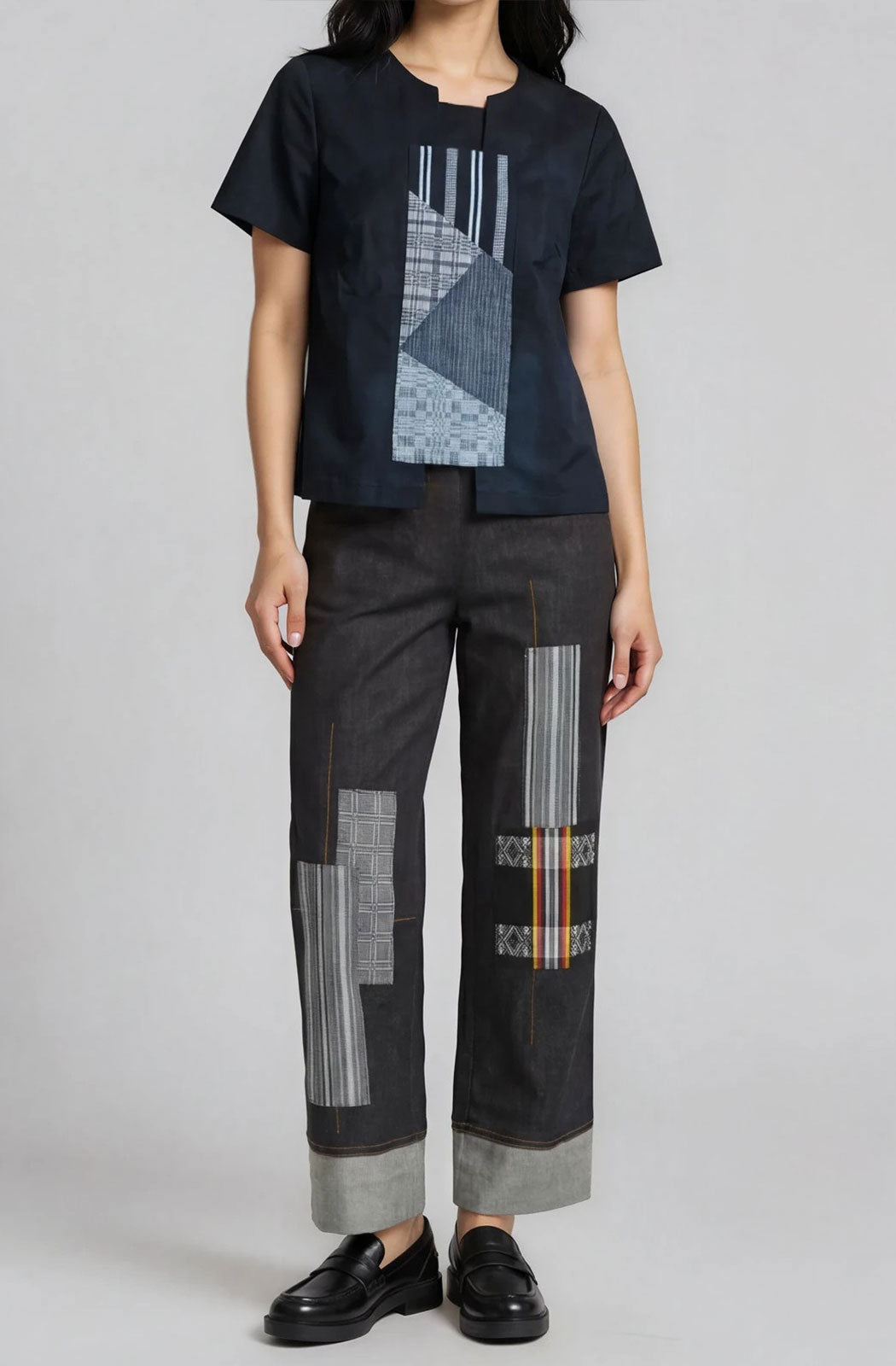 Center Patch Linen Shortsleeves Top