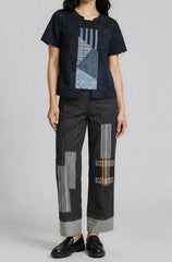 Center Patch Linen Shortsleeves Top
